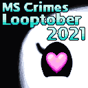 Album art for MS Crimes collection of loops for 2021. It shows the corner of a white mask with a pink heart in the eye socket.